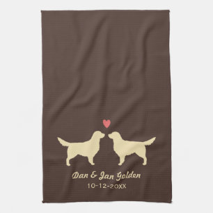 Paño De Cocina Siluetas de Golden Retriever con Corazón y Texto