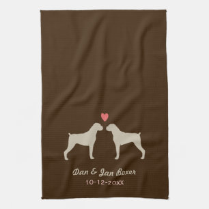 Paño De Cocina Siluetas de Perro Boxer con Corazón y Texto