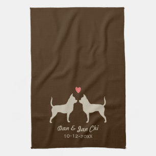Paño De Cocina Siluetas de perro Chihuahua con corazón y texto