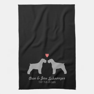 Paño De Cocina Siluetas de Schnauzer con Corazón y Texto