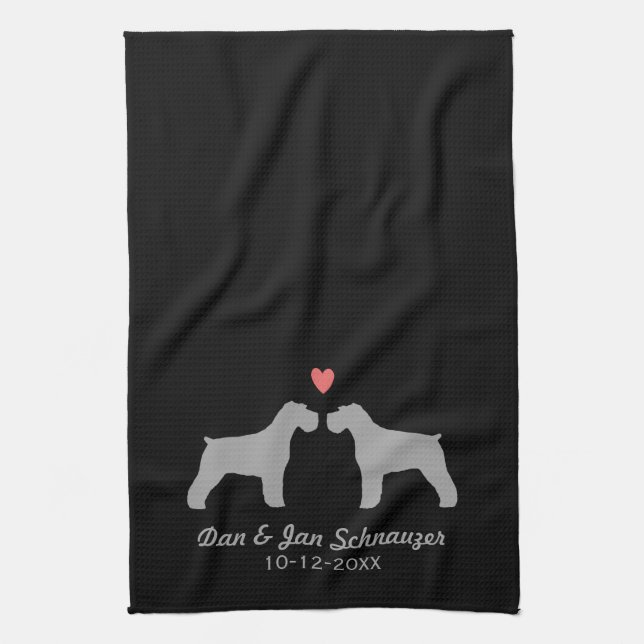 Paño De Cocina Siluetas de Schnauzer con Corazón y Texto (Vertical)