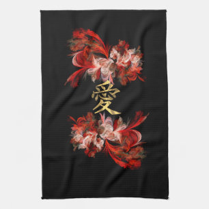 Paño De Cocina símbolo de amor chino en fractal rojo