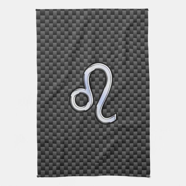 Paño De Cocina Símbolo de plata Leo Zodiac Carbón de fibra (Vertical)