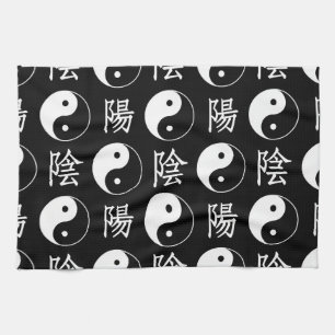 Paño De Cocina Símbolo de Yinyang negro patrón de texto chino