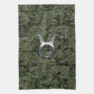 Paño De Cocina Símbolo zodiaco de Taurus en camuflaje digital ver