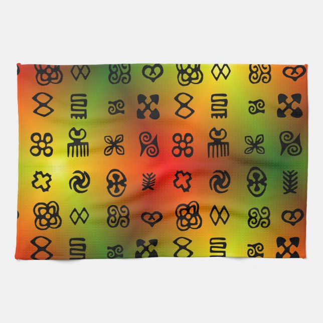 Paño De Cocina Símbolos Adinkra con colores africanos (Horizontal)