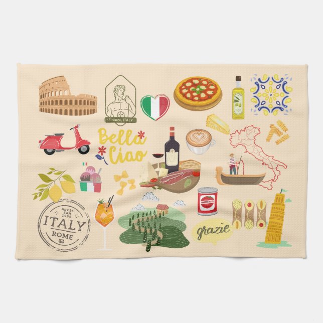 Paño De Cocina Símbolos de Italia (Horizontal)