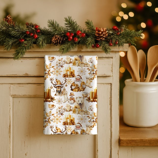 Paño De Cocina Símbolos de Navidades blancos y dorados (Subido por el creador)