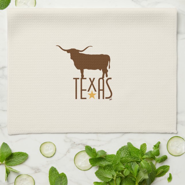 Paño De Cocina Símbolos de Texas, Longhorn, café (Doblado)
