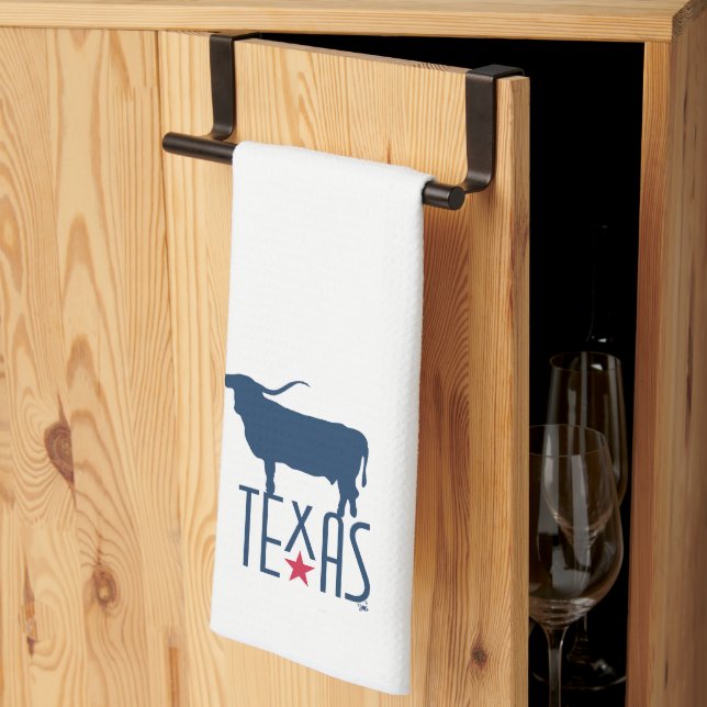Paño De Cocina Símbolos de Texas, Longhorn, marina (Pliegue de tercios)