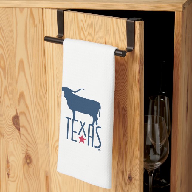 Paño De Cocina Símbolos de Texas, Longhorn, marina (Pliegue de tercios)