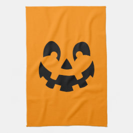 Paño De Cocina Simple Cara De Calabaza Negra En Halloween Naranja