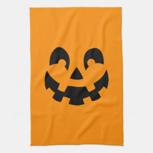 Paño De Cocina Simple Cara De Calabaza Negra En Halloween Naranja