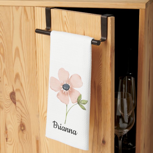 Paño De Cocina Simple Flor de Nombre con Tinte Acuarela (Pliegue de tercios)