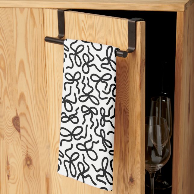 Paño De Cocina Simple Modern Elegant Black and White Bow Pattern (Pliegue de tercios)