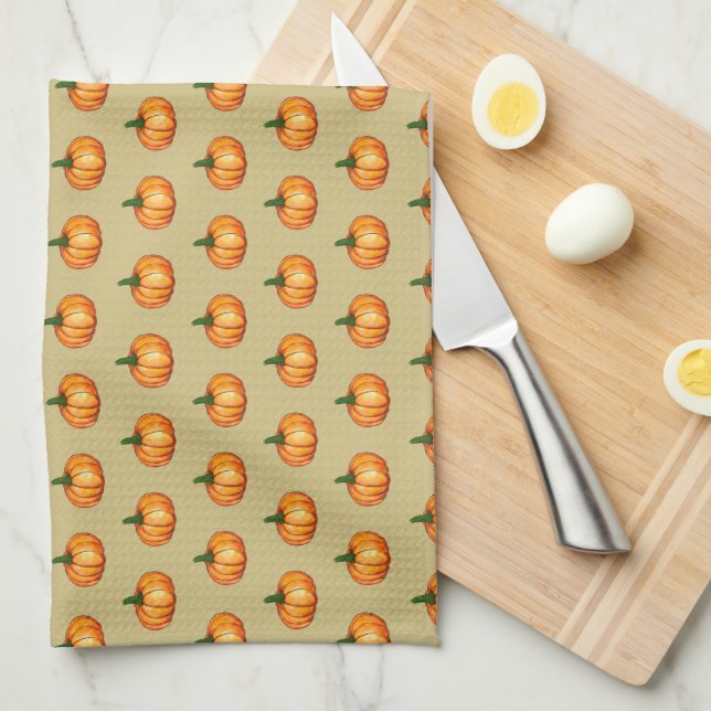 Paño De Cocina Simple Rustic Orange Watercolour Pumpkin Pattern (Doblado Cuarto)