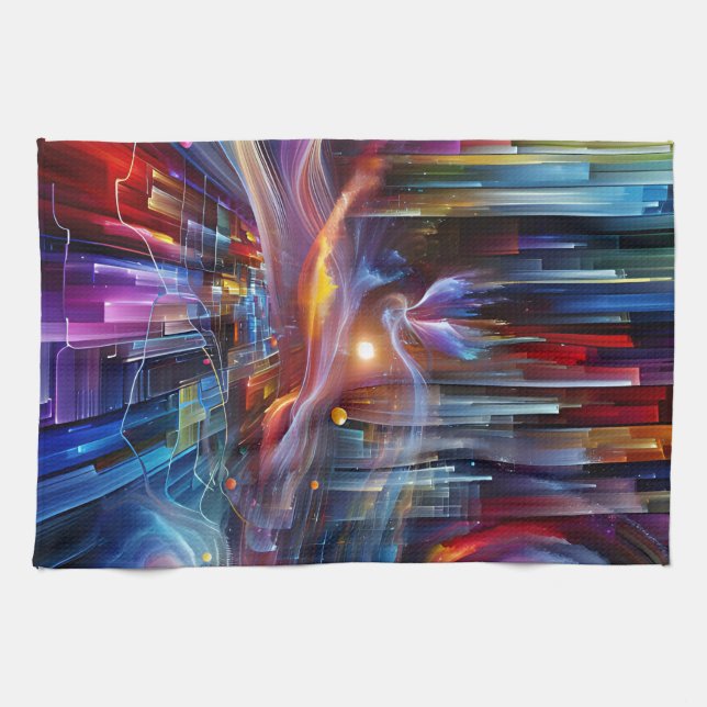 Paño De Cocina "Sinewaves Of Light" Colorful Modern Futuristic  (Horizontal)