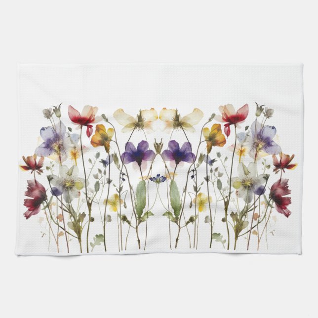 Paño De Cocina Sinfonía de flores silvestres: arte acuático vibra (Horizontal)