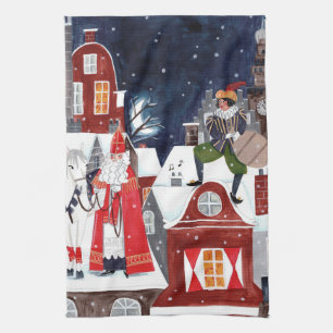 Paño De Cocina Sinterklaas y Piet en los tejados de Amsterdam Pos