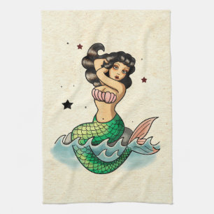 Paño De Cocina Sirena hermosa de la escuela vieja