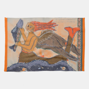 Paño De Cocina Sirena medieval haitiana roja de Alexandra Cook
