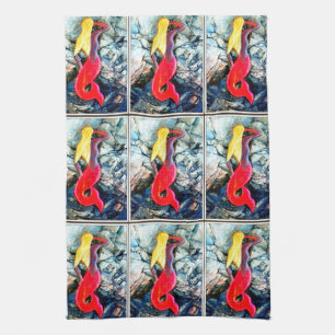 Paño De Cocina sirena rubia en rojo