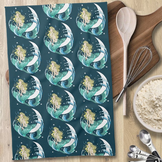 Paño De Cocina Sirena Rubia Luna Creciente Arte Fantasía Deco (Subido por el creador)
