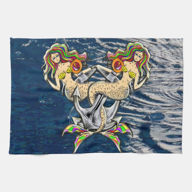 Paño De Cocina Sirenas aferradas - Diseño Náutico para los amante (Horizontal)