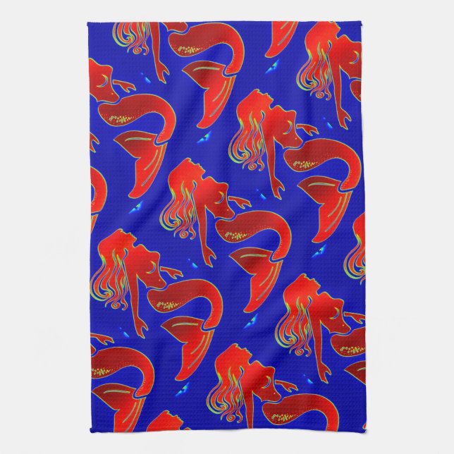 Paño De Cocina sirenas de anclaje rojo (Vertical)