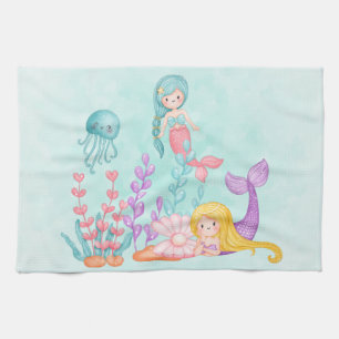 Paño De Cocina Sirenas y medusas bajo la acuarela del mar