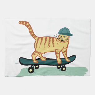Paño De Cocina Skateboarding Tabby Cat