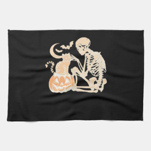 Paño De Cocina Skeleton Cat Skull kitty Cute Halloween Design Cla