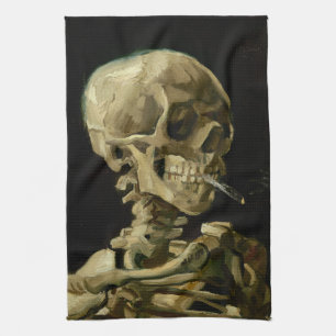 Paño De Cocina Skeleton con cigarrillo en llamas   Vincent van Go