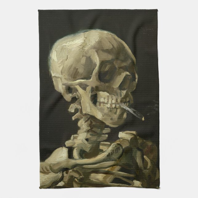 Paño De Cocina Skeleton con cigarrillo en llamas | Vincent van Go (Vertical)
