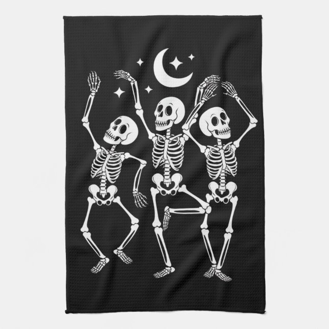 Paño De Cocina Skeleton Dancing Happy Halloween Fall Skull (Vertical)