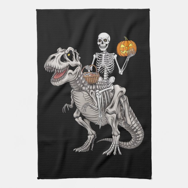 Paño De Cocina Skeleton Riding Mummy Dinosaur T rex Halloween (Vertical)