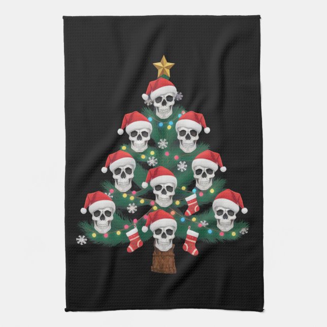 Paño De Cocina Skeleton Santa del árbol de Navidad Pajama (Vertical)