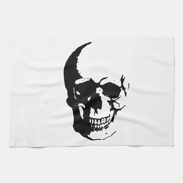 Paño De Cocina Skull - Arte Metalizado negro y blanco (Horizontal)