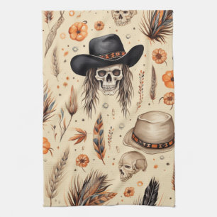 Paño De Cocina Skull De Vaquero Y Patrón De Calabaza Boho Sin Mar