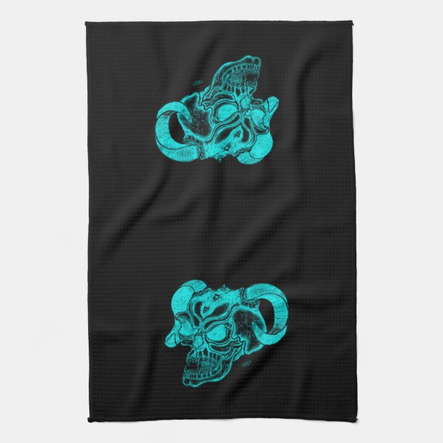 Paño De Cocina Skull Devil Head Black and Green Design (Vertical)