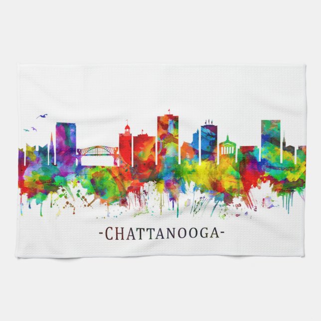 Paño De Cocina Skyline de Chattanooga Tennessee (Horizontal)