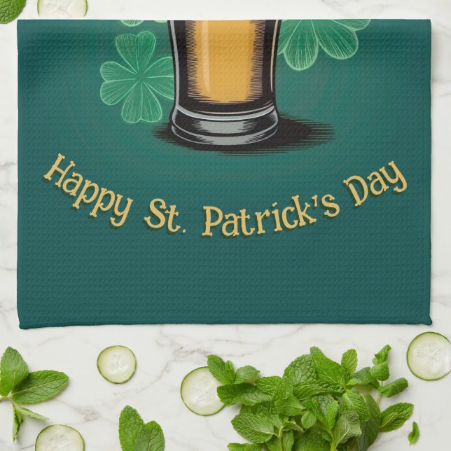 Paño De Cocina ¡Slàinte! Pinta de cerveza del Día de San Patricio (Doblado)