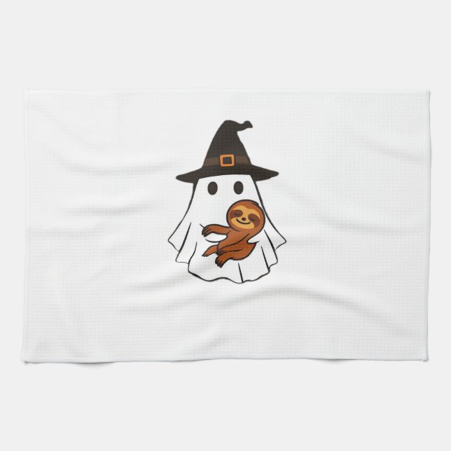 Paño De Cocina Sloth Halloween Ghost Witch Hat Animal Lovers Boys (Horizontal)