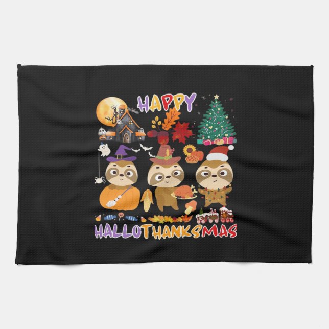 Paño De Cocina Sloth Happy Hallothanksmas Gracioso Halloween Than (Horizontal)