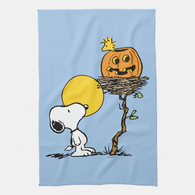 Paño De Cocina Snoopy & Woodstock Nest con Jack O' Lantern (Vertical)