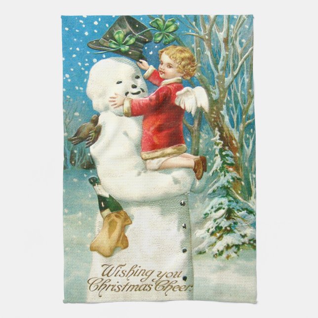 Paño De Cocina Snowman Angel Cherub Four Leaf Clover (Vertical)