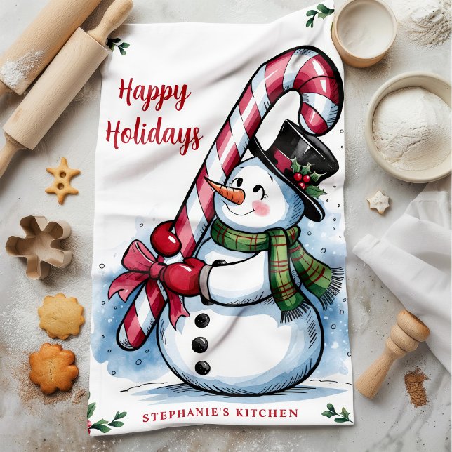 Paño De Cocina Snowman Candy Cane Felices Fiestas Navidades (Subido por el creador)