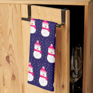 Paño De Cocina Snowman rosado con harina de nieve
