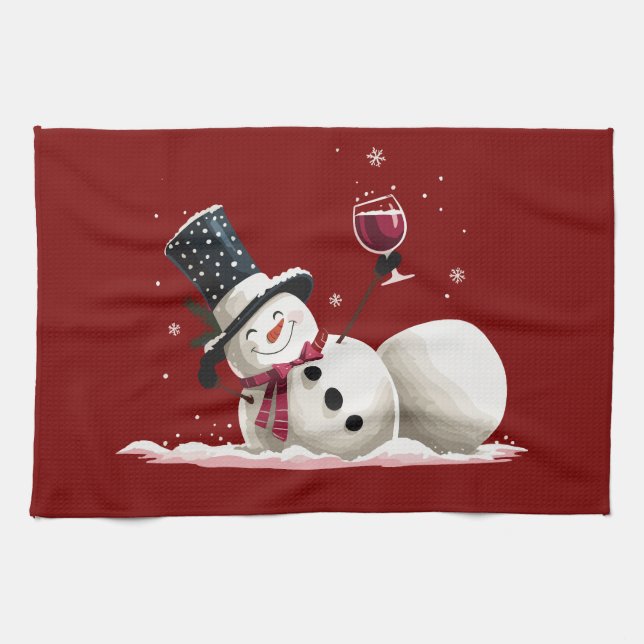 Paño De Cocina Snowman With Wine Christmas Gift Xmas Holiday  (Horizontal)