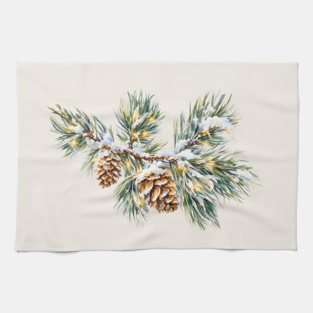 Paño De Cocina Snowy Pine Branch (Horizontal)